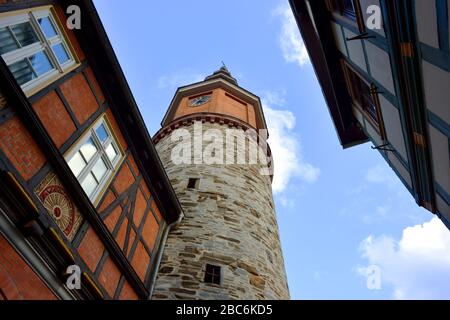 Altstadt-Detailarchitektur in Stollberg, Harz, Deutschland Stockfoto