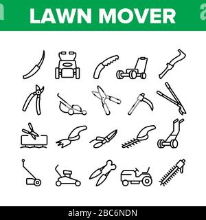 Die Symbole Der Lawn Mover Equipment Collection Setzen Den Vektor Stock Vektor