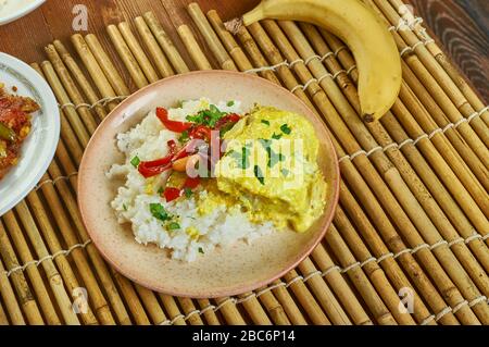 Goan Cod Curry, an der Westküste Indiens gelegen, regionale Küche, bekannt für Meeresfrüchte und Kokosmilch Stockfoto