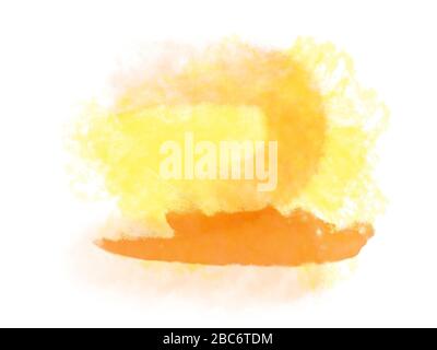Frühling oder Sommer abstrakte gelbe und orangefarbene Wasserfarbenlandschaft mit goldener Sonne. Digital generierte Abbildung. Stockfoto