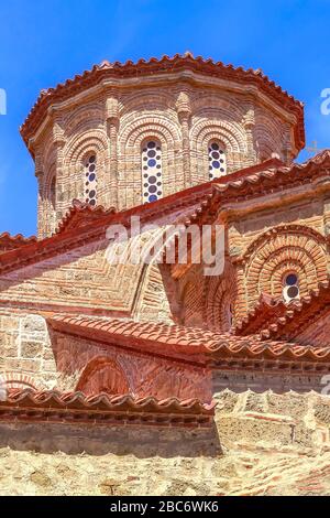 Teilblick auf die Kirche im Kloster Great Meteoron in Kalambaka, Trikkala, Griechenland Stockfoto