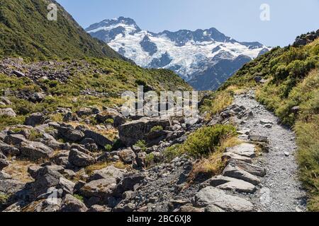 Kea Point Track und Mount Sefton, Mount Cook National Park, South Island, Neuseeland Stockfoto