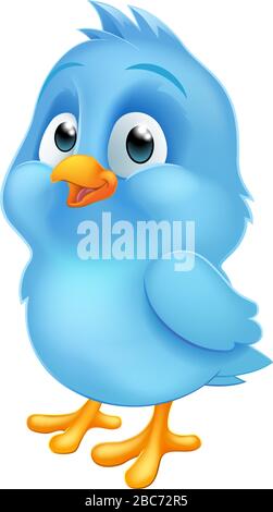 Blue Bluebird Baby Bird Cartoon Mascot Stock Vektor