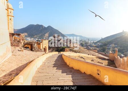 Treppe von Amber Fort und Amer View, Indien, Jaipur Stockfoto