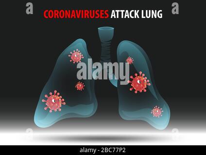 Cartoon-Version von Coronaviren greift die menschliche Lunge an, Vektorgrafiken Stock Vektor