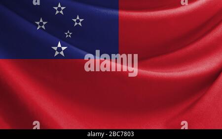Realistische Flagge Samoa an den gewellten Oberfläche des Gewebes Stockfoto
