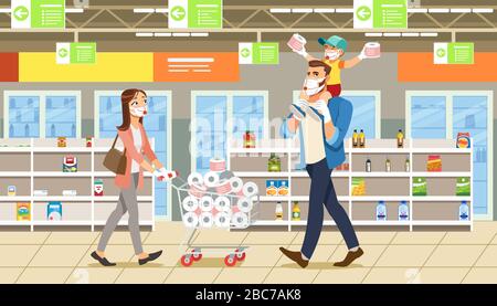 Familie kauft Lebensmittel während einer City-Pandemie Stock Vektor