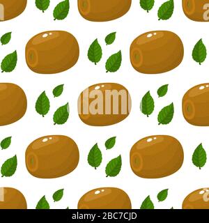 Nahtloses Muster mit frischen ganzen Kiwi-Früchten und Blättern auf weißem Hintergrund. Sommerfrüchte für einen gesunden Lebensstil. Organische Früchte. Cartoon-Stil. Vektor Stock Vektor