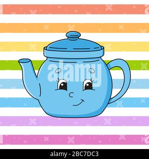 Wasserkocher aus Keramik. Farbige Vektorgrafiken. Cartoon-Charakter. Isoliert auf Farbhintergrund. Designelement. Vorlage für Ihr Design. Stock Vektor