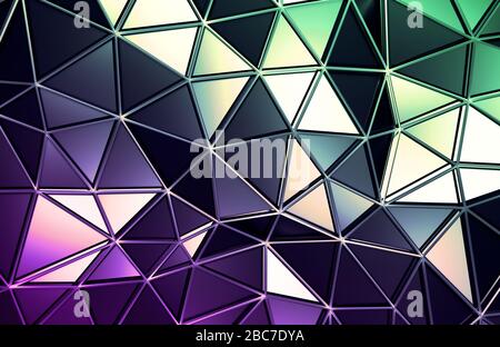 Abstraktes 3D-Rendering von triangulierter Oberfläche. Zeitgenössischer Hintergrund. Futuristische Polygonalform. Verformte, niedrige Poly-Kulisse mit scharfen Linien. Stockfoto