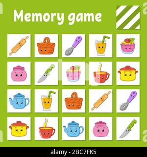 Memory-Spiel für Kinder. Arbeitsblatt zur Entwicklung von Schulungen. Aktivitätsseite mit Bildern. Puzzle-Spiel für Kinder. Schulung zum logischen Denken. Isoliertes Vecto Stock Vektor