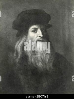 Leonardo da Vinci, Selbstporträt, Uffizien, Florenz, Italien 1920er Jahre Stockfoto