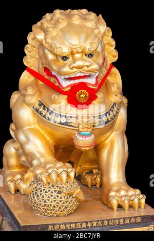 Guardian Lion am Eingang zum chinesischen Tempel Tan Si Chong Su, Magazine Road, Clarke Quay, Singapur Stockfoto