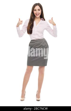 Junge Geschäftsfrau auf weißem Hintergrund Stockfoto