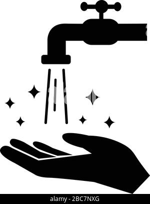 Hände unter fließendem Wasser aus dem Wasserhahn wäscht Hände, Hygiene Symbol Vektor-Illustration in flachem Stil Stock Vektor