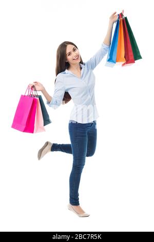 Frau Holding Shopping bags Stockfoto