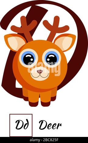 Süßer englischer Tieralphabet Buchstabe D Stock Vektor