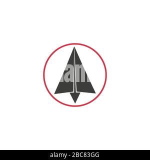 Papierebenenschild. Flugzeugsymbol. Symbol für die Reiseroutung. Stock Vektor