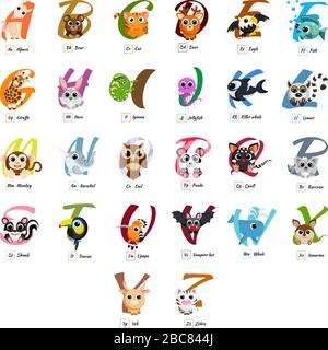 Englisches Tieralphabet festgelegt Stock Vektor