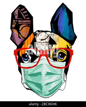 Süßer französischer Bulldog mit chirurgischer Maske - Vektorgrafiken (ideal zum Bedrucken von Stoff oder Papier, Plakat oder Tapete, Hausdekoration) Stock Vektor