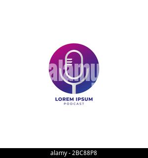 Minimale Vorlage für das Design des Podcast-Logos auf weißem Hintergrund isoliert. Mikrofonsymbole mit farbiger Ellipsenform. Rundfunk, Radio Stock Vektor
