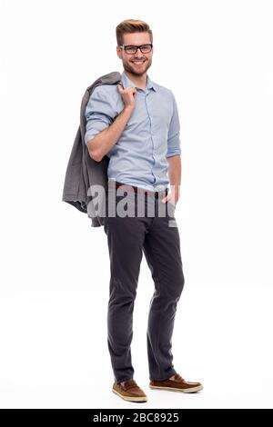 Porträt des jungen Mann auf weißem Hintergrund Stockfoto