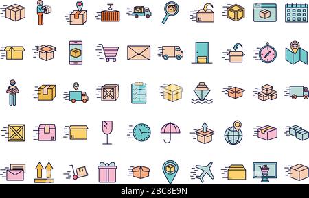 Schnelle Lieferlinie und Füllstyle-Symbol setzen Vektordesign Stock Vektor