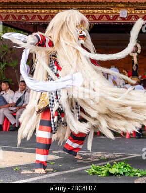 Vertikale Nahansicht eines Barong-Tanzcharakters in Bali, Indonesien. Stockfoto