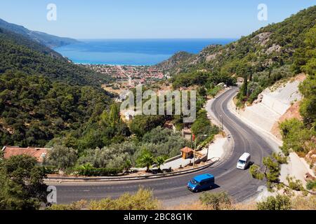 Stadt Oludeniz oder Olu Deniz, Provinz Mugla, Türkei. Strandresort. Stockfoto