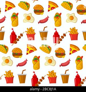 Illustration des Cartoon-Fast-Food-Seamless-Musters Stock Vektor