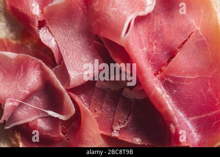 Serrano Schinkentextur, traditioneller spanischer Snack Stockfoto