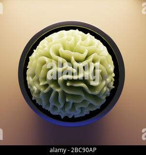 3D organisches abstraktes, aus Kunststoff gemustertes geometrisches Objekt in Schüssel, 3D-Abbildung
