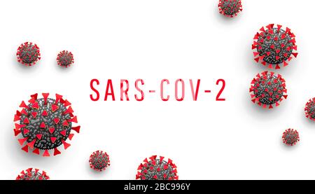 Tödliches Coronavirus COVID-19 SARS-COV-2 Prävention viraler Infektionen. Coronavirus Zellen isoliert auf weißem Hintergrund. Horizontale Bannervorlage für Artikel, Infografik oder Flyer. Vektorgrafiken Stock Vektor