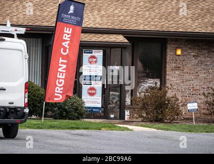 Reading, Berks County, Pennsylvania, USA - 3. April 2020, Reading Hospital Cornavirus Testing Site, Tower Health, Reading, Pennsylvania Stockfoto