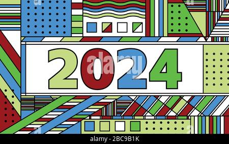 Das Jahr 2024 in abstrakten Mustern und Farben illustriert. Vector EPS 10 verfügbar. Stock Vektor