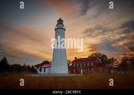 Sonnenuntergang Foto von Fort Gratiot Leuchthaus in Port Huron Michigan Stockfoto