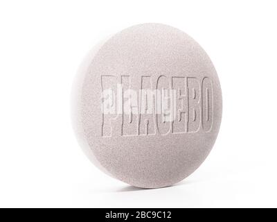 3D-Rendering der rosafarbenen Placebo-Tablette auf Weiß Stockfoto