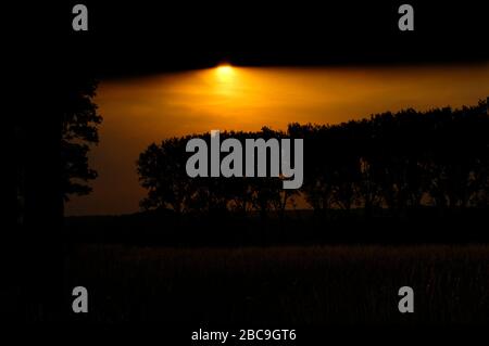 AJAXNETPHOTO. DAOURS, FRANKREICH. - SONNENUNTERGANG - LANDSCHAFT BEI D115 DAOURS BEI SONNENUNTERGANG.FOTO:JONATHAN EASTLAND/AJAX REF:D150107 5641 Stockfoto