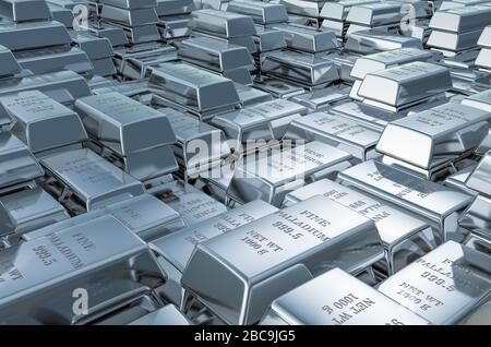 Palladium Ingots, Balken Hintergrund. 3D-Rendering Stockfoto