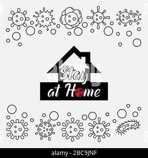 Bleiben Sie zu Hause Hintergrund Corona Virus Line Art Stock Vektor