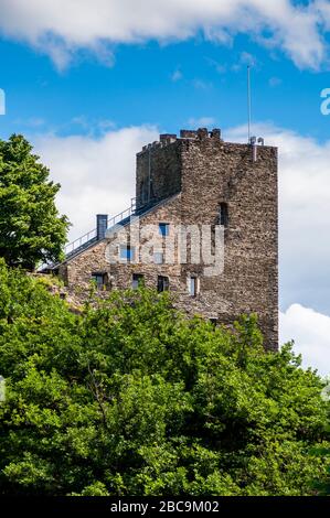 Burg Liebenstein von Schloss Sterrenberg, Mittelrhein, UNESCO-Welterbe, Stockfoto