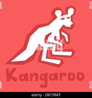 Australische Känguru-Ikone. Design Silhouette von Känguru. Minimalistischer Stil, flache, einfache Ikone, Linienkunst. Abstrakte Silhouette auf rotem Hintergrund mit Stock Vektor