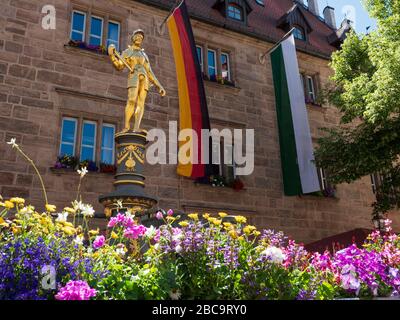 Martin-Luther-Platz, Stadthaus, Markgrafen-Georg-Brunnen, Ansbach, Mittelfranken, Franken, Bayern, Deutschland Stockfoto