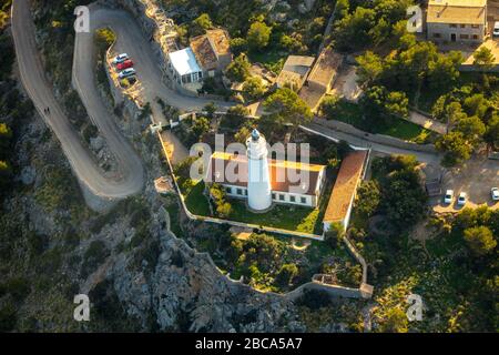 Luftbild, Far del Cap Gros, Leuchtturm, Sóller, Mallorca, Spanien, Europa, Balearen, Spanien Stockfoto