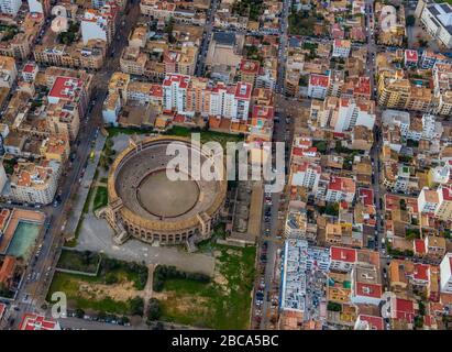 Luftbild, Plaza de Toros de Palma, Stierkampfarena, Palma, Mallorca, Spanien, Europa, Balearen Stockfoto