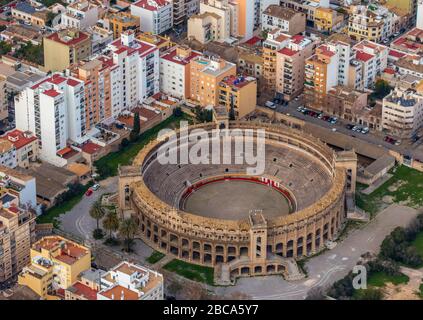 Luftbild, Plaza de Toros de Palma, Stierkampfarena, Palma, Mallorca, Spanien, Europa, Balearen Stockfoto