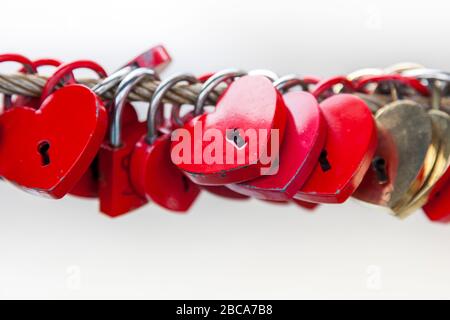 Love Padlocks Herzform auf einer Brücke, Metzgerbrücke, Laibach, Slowenien, Europa Stockfoto