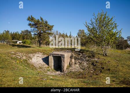 Schweden, Gotland Island, Bungenas, ehemalige Kreidemine und Militärstützpunkt, jetzt eine exklusive Ferienentwicklung und Naturreservat, Feriendomizil und fo Stockfoto