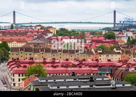 Schweden, Vastragotland und Bohuslan, Gothenburg, Hochwinkelansicht der Alvsborgsbron-Brücke Stockfoto