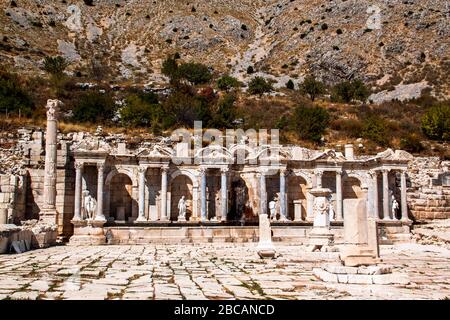 Antonine Nymphaeum Brunnen, Sagalassos berühmten touristischen Ort, große antike Stadt in Aglasun, Burdur, Türkei Stockfoto